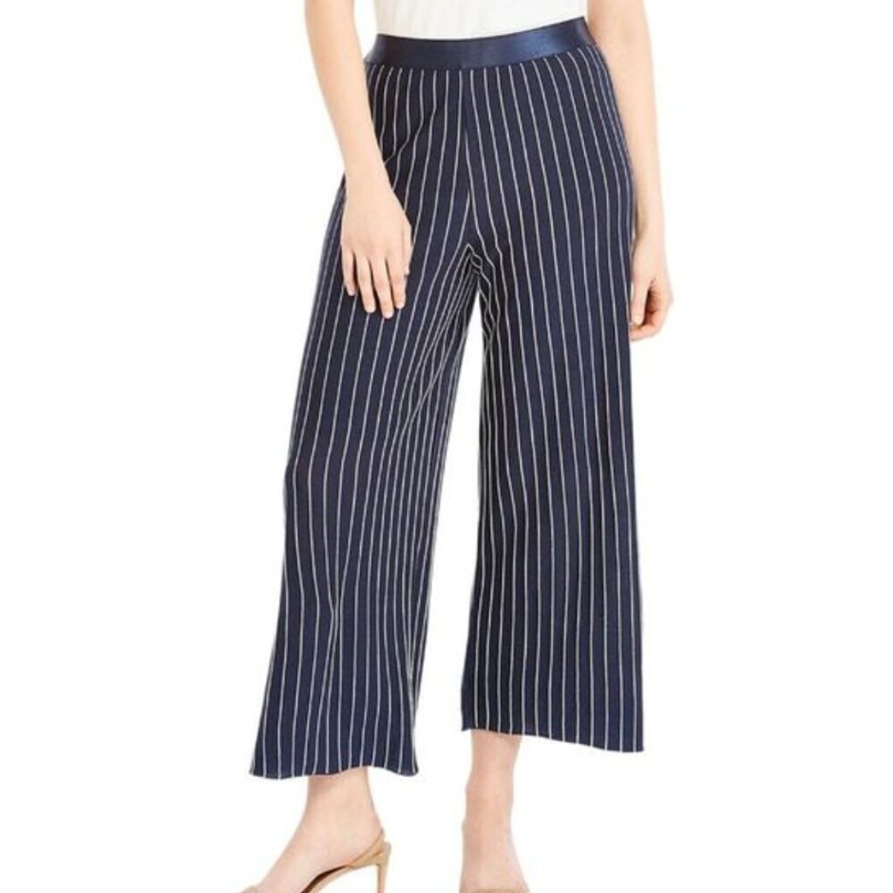 Nic + Zoe Midnight Lines Crop Wide Leg Pants Knit Women's Size Medium Stripes